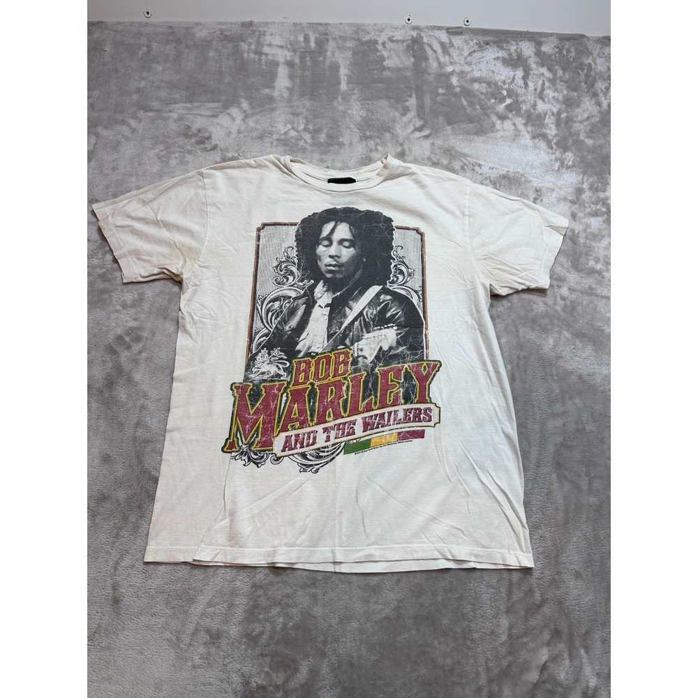 Zion Bob Marley T-Shirt Mens Size Medium Cream Y2K Graphic Band Tee Reggae Flaws